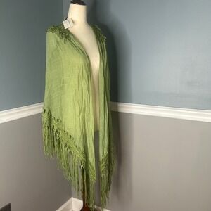 Favlux Fashion‎ Shawl Wrap Cover Up Fringe Crochet Green Small